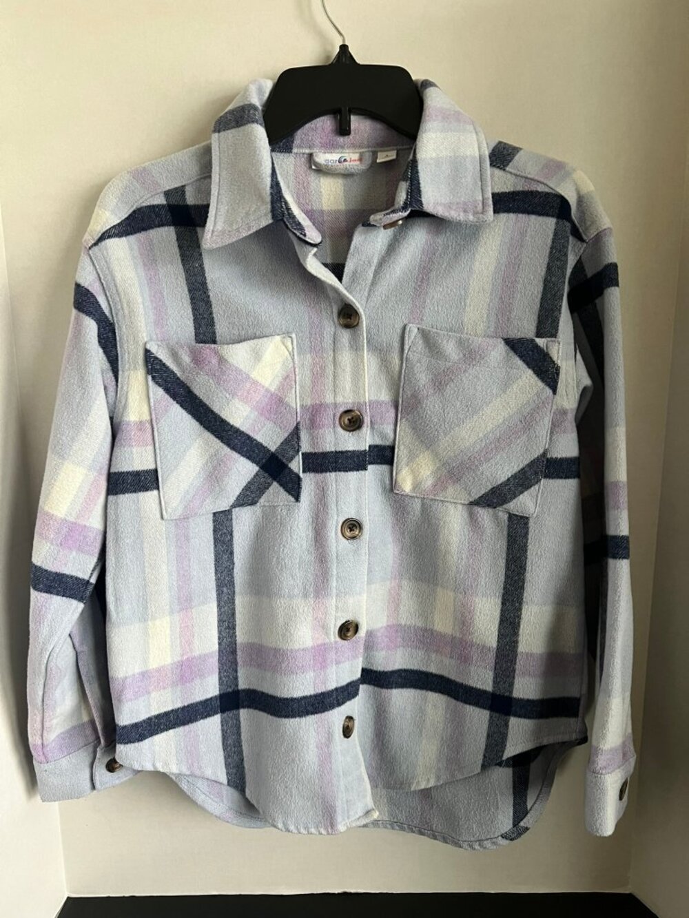 Girls Button Up Shirt Blue/Purple plaid. Size L 12/14 Sugar & Jade